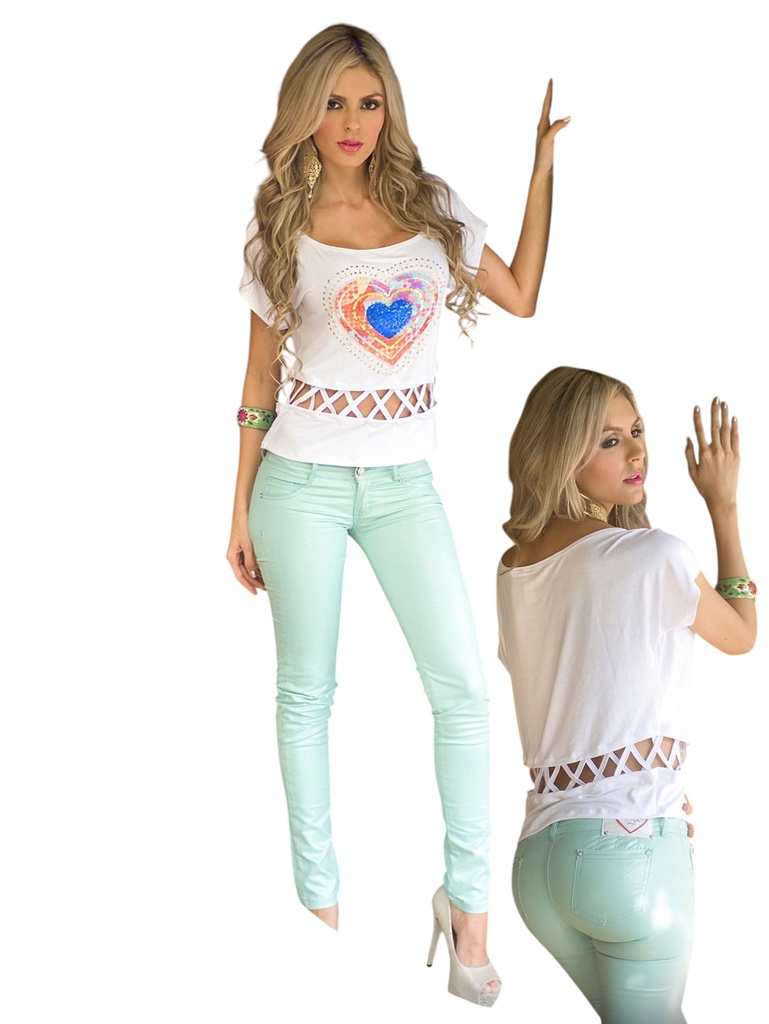 [112654501] Women's Mint Green Skinny Stretch Pants 6545 (1)