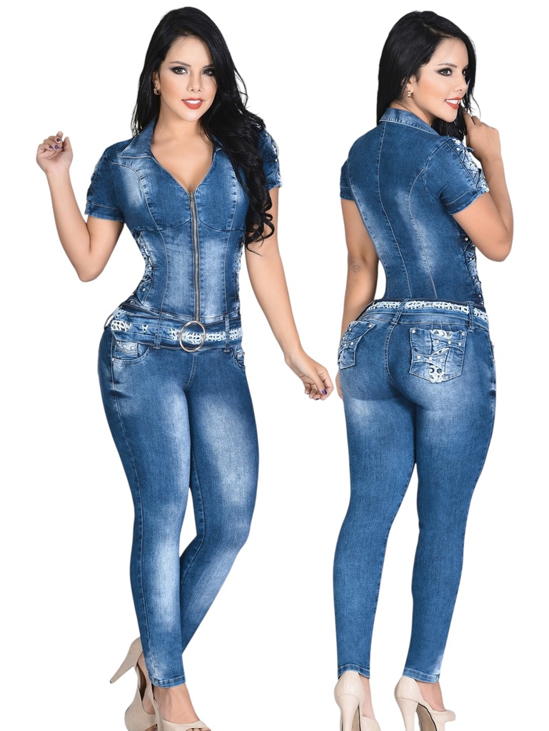 [113773101] Women's Medium Denim Short Sleeve Zip Front Jumpsuit 7731 (1)