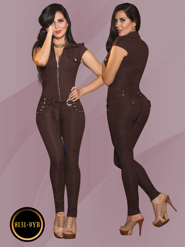 Enterizo Manga Corta con Cierre Café Chocolate para Mujer 113813190
