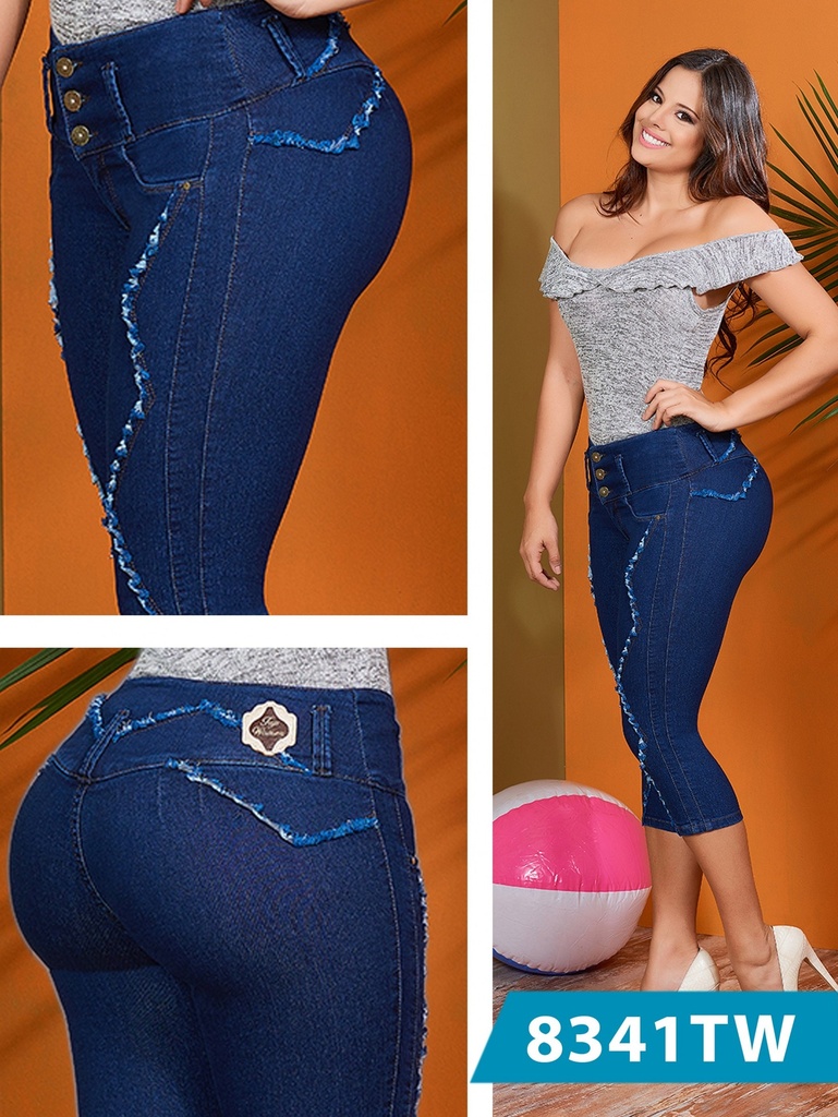 [1238341TW01] Women's Dark Wash Butt Lift Capri Jeans 8341TW (1)