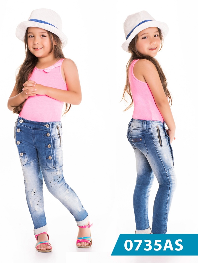 Jeans Skinny para Niña Desteñidos con Panel de Botones – Así Sea