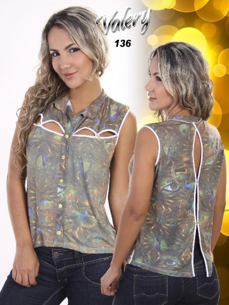 [1035136] Blusa Sin Mangas con Botones Plateada Metálica para Mujer 136