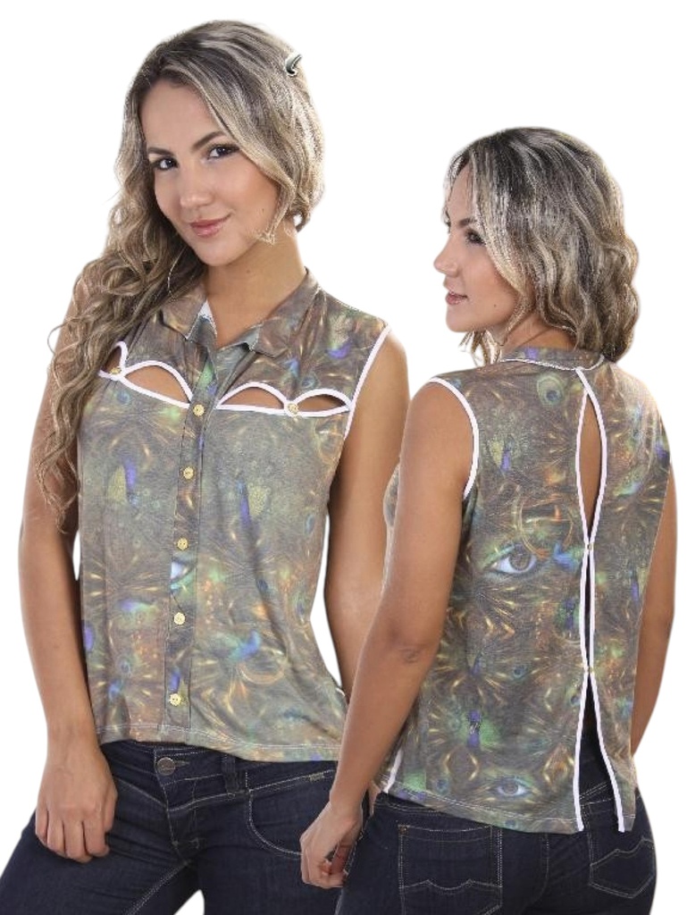 Blusa Sin Mangas con Botones Plateada Metálica para Mujer 136