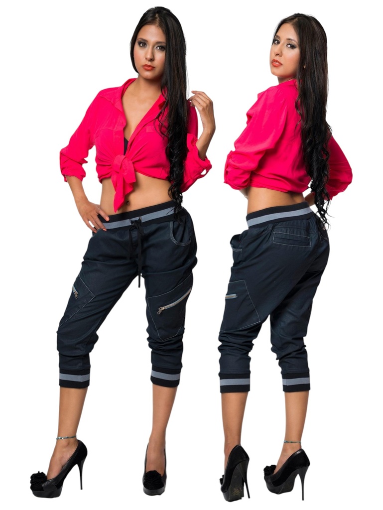 [000124160501] Jeans Capri Dobladillo Levantacola Negro Azulado para Mujer AS1605 (1)