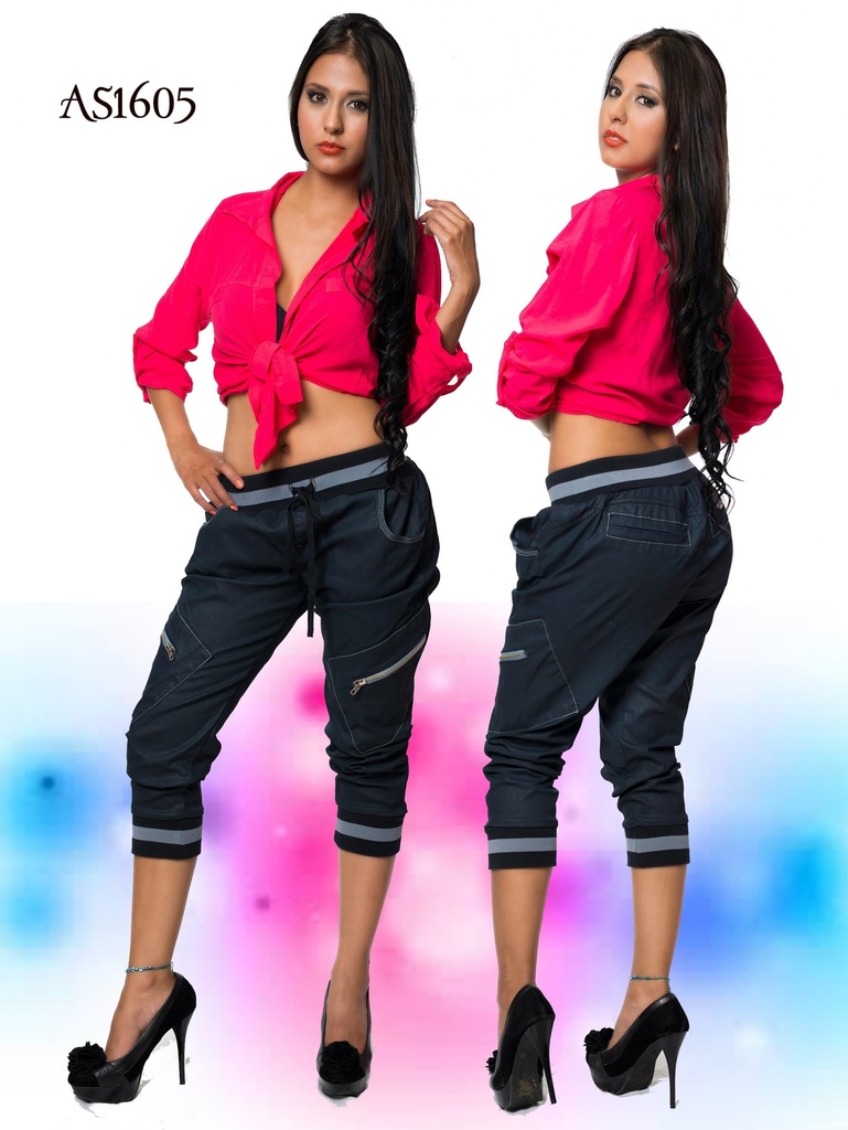 Jeans Capri Dobladillo Levantacola Negro Azulado para Mujer AS1605