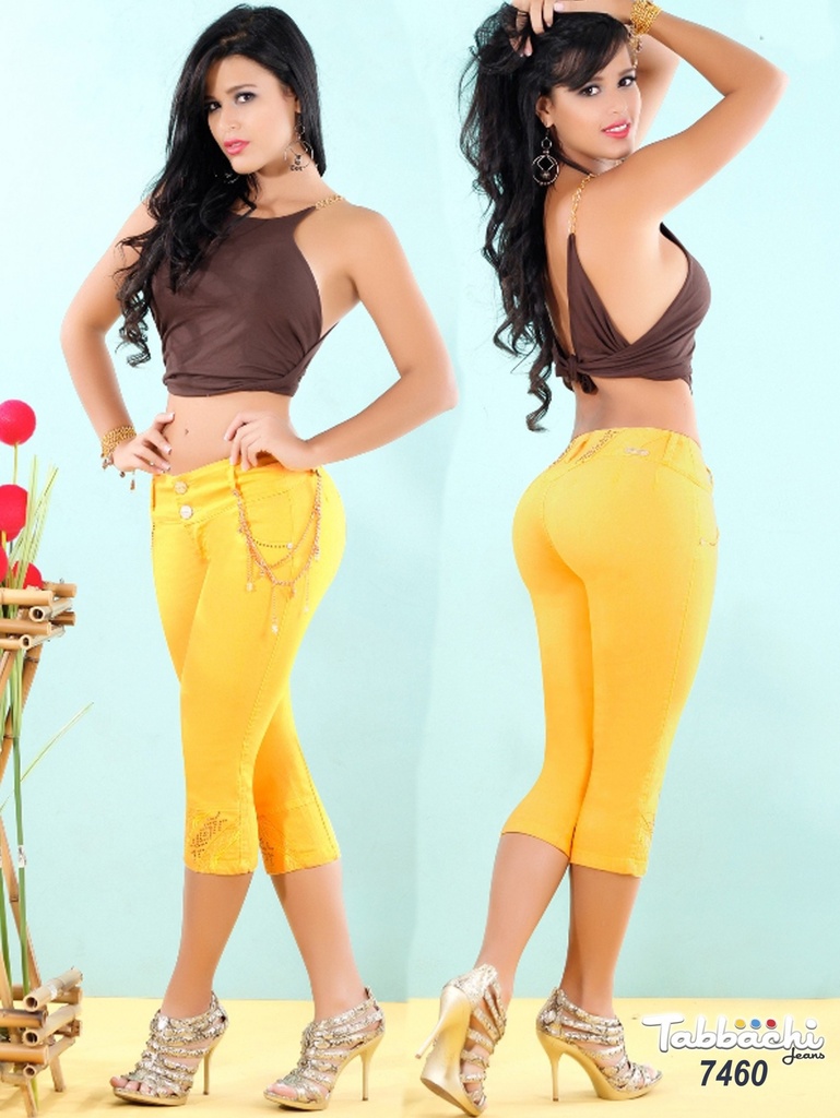 [000101746001] Jeans Capri Levantacola Amarillo Mostaza para Mujer 7460
