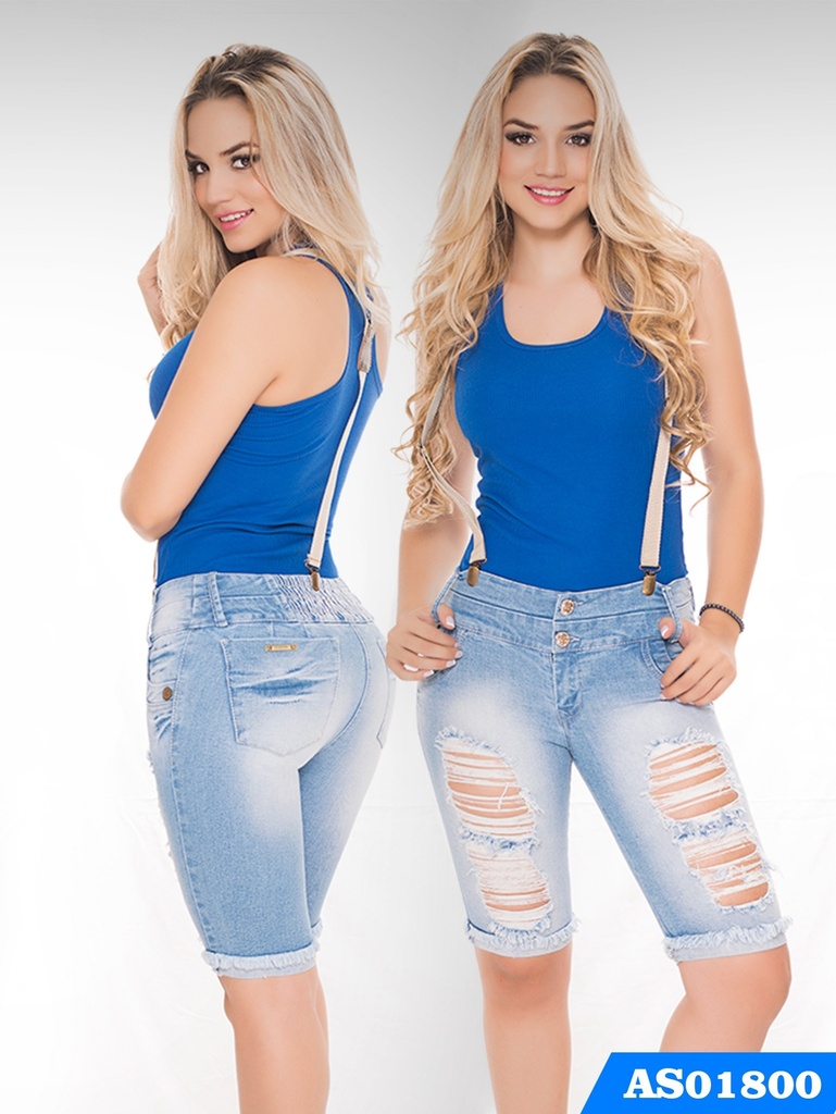 [000124180001] Short Bermuda de Mezclilla Rasgada Lavado Claro para Mujer AS01800 (1)