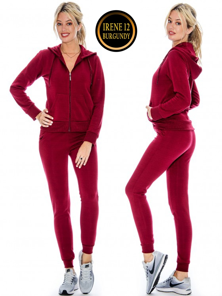 Conjunto Deportivo Sudadera con Cierre y Jogger Vino Tinto para Mujer 0012-VX