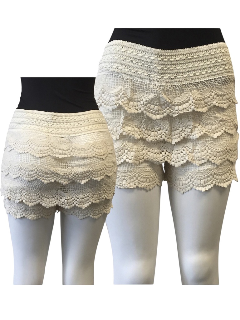 [200101SS-M] Women's Cream Lace Tiered Lace Shorts 101 (S)
