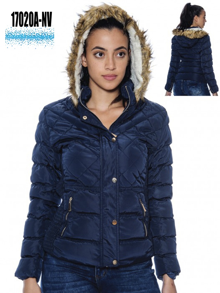 Women's Navy Faux Fur Hooded Puffer Jacket 17020A-NV