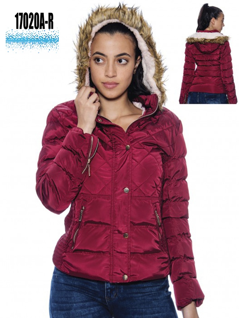 [20017020ARM] Women's Burgundy Faux Fur Hooded Puffer Jacket 17020A-R (M)