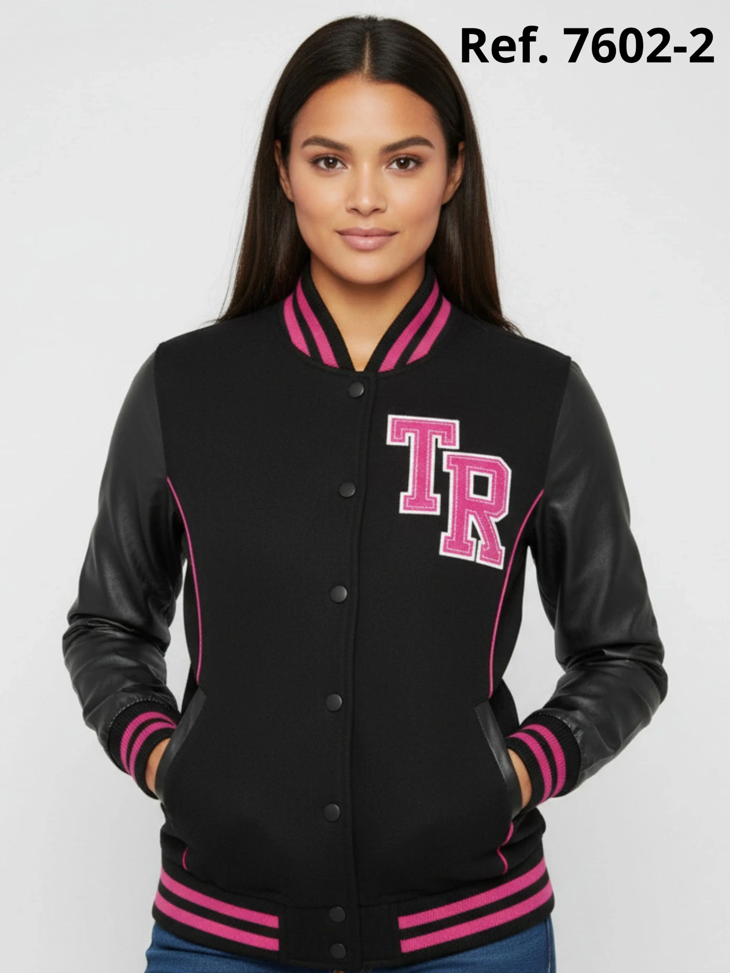 Women's Black Varsity Jacket Jacket 7602-2