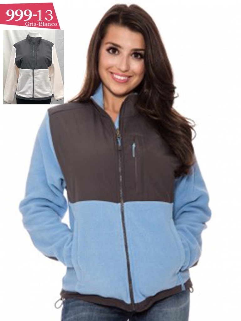 [20099913S] Women's Light Blue & Gray Color-Block Fleece Jacket Jacket 999-13 (S)