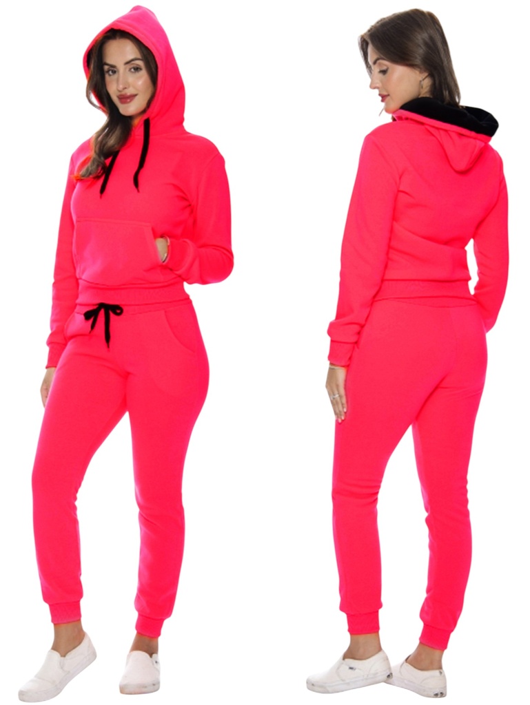 [200DORIS12PS] Conjunto Deportivo Sudadera con Capucha y Jogger Rosa Neón y Negro para Mujer Doris-12 Neon (S)