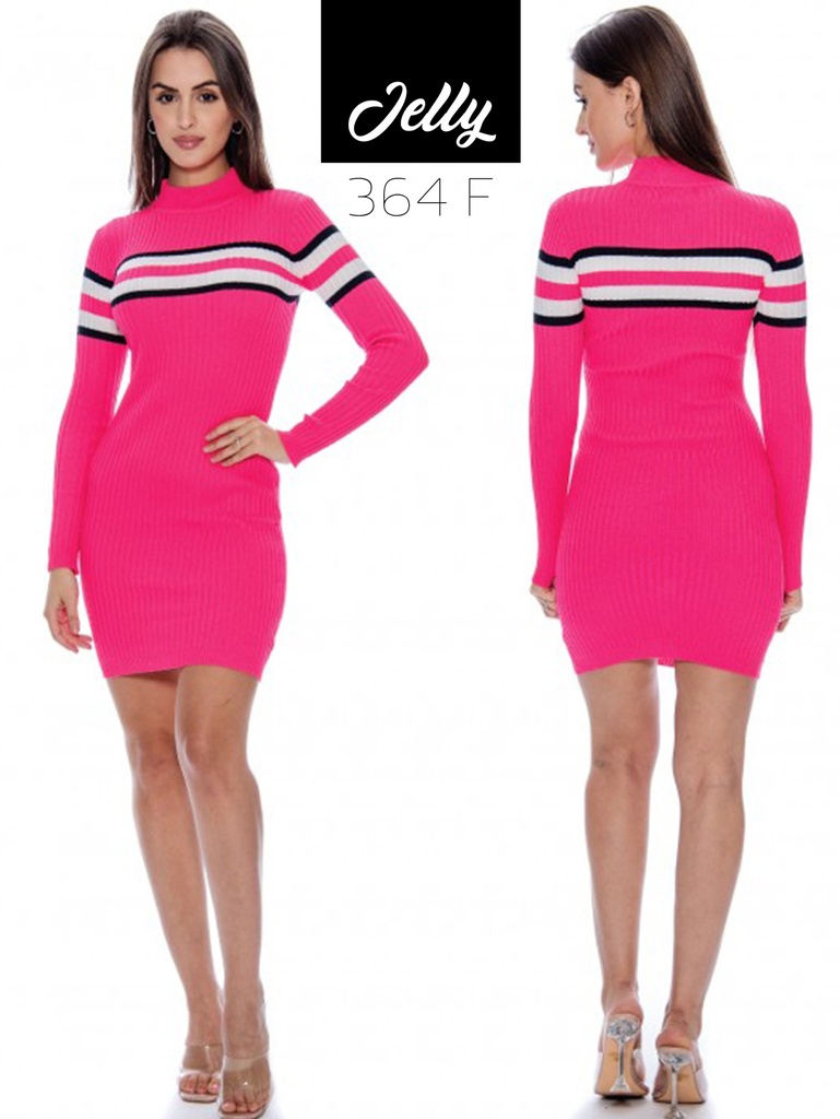 Vestido Ajustado de Punto Cuello Alto Fucsia para Mujer 364-F