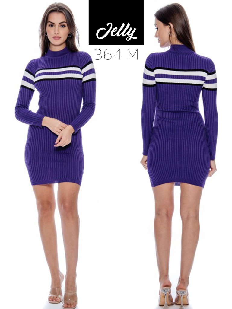 [200JELLY364MM] Vestido Ajustado de Punto Cuello Alto Morado para Mujer 364-M (M)