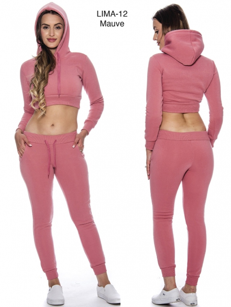 Women's Mauve Cropped Hoodie & Joggers Activewear Set Lima-12 Mauve