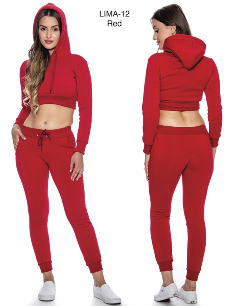 Women's Red Cropped Hoodie & Joggers Activewear Set Lima-12 Red