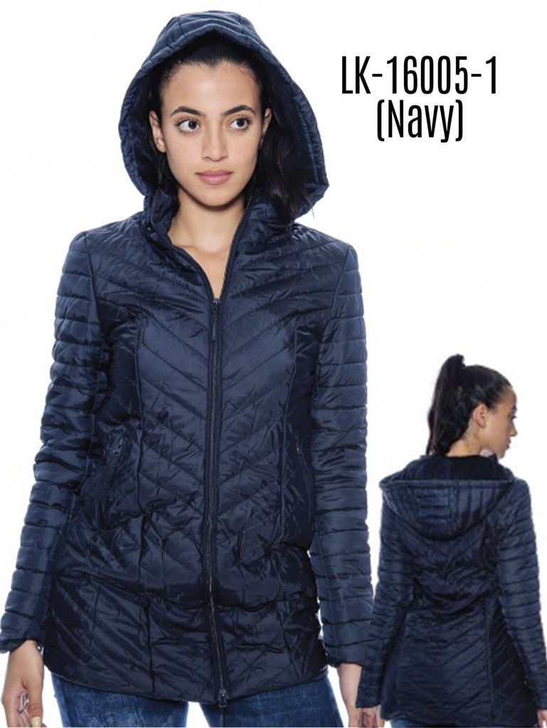 Chaqueta Acolchada con Capucha Azul Marino para Mujer LK-16005-1