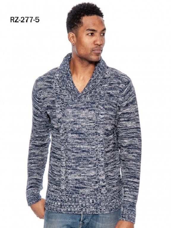 [200RZ2775S] Men's Navy Marled Cable-Panel Shawl-Collar Sweater – L.A (S)