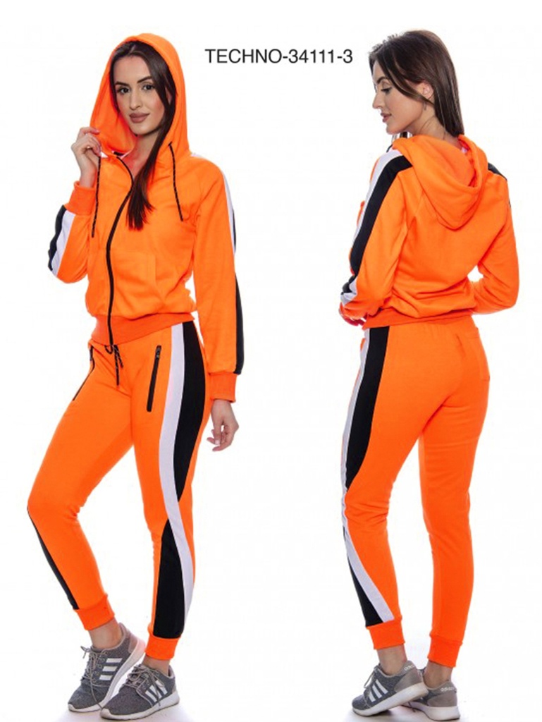 [200TECHNO341113L] Conjunto Deportivo Sudadera con Cierre Bloques de Color y Jogger Naranja para Mujer Techno-34111-3 (L)