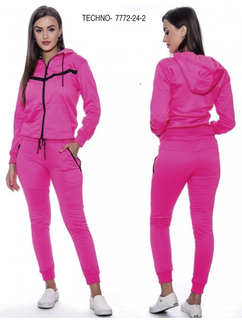 Conjunto Deportivo Sudadera con Cierre y Jogger Rosa Intenso para Mujer Techno-7772-24-2