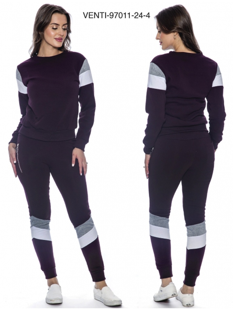 [200VENTI97011244L] Conjunto Deportivo Sudadera Bloques de Color y Jogger Ciruela para Mujer Venti-97011-24-4 (L)