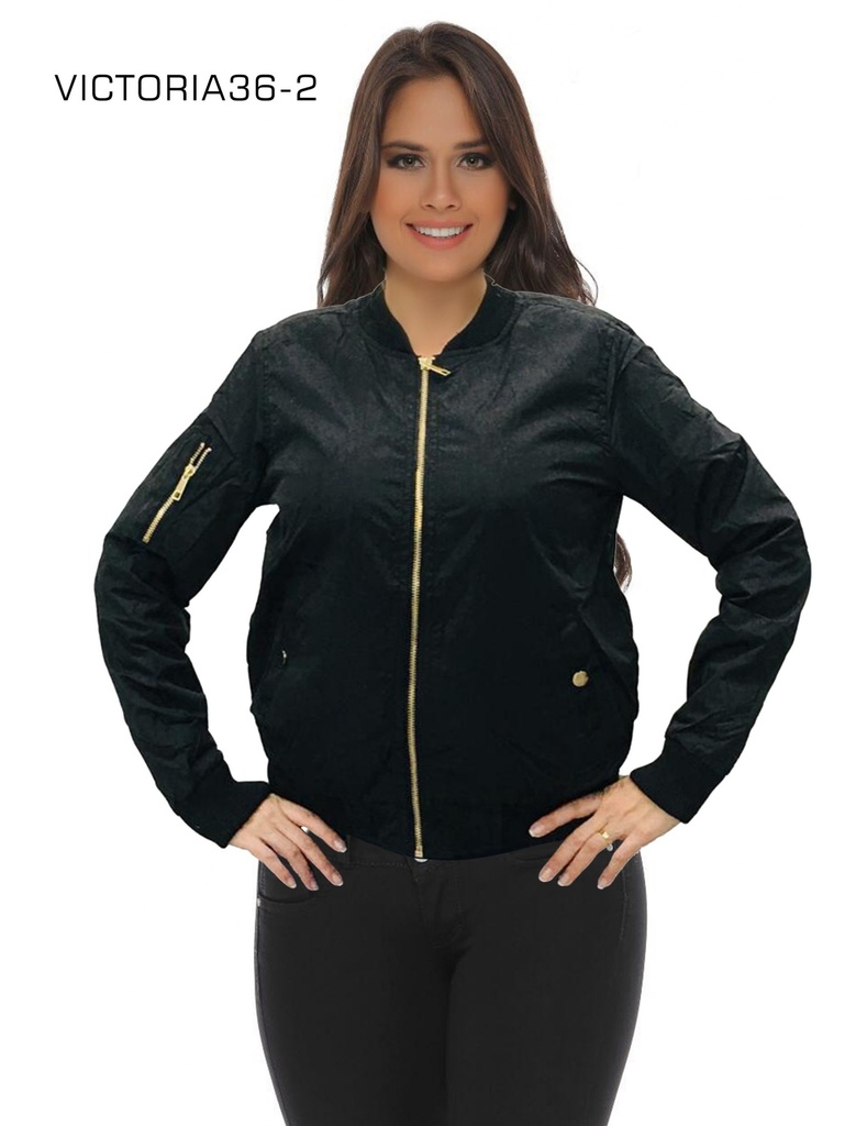 [200VICTORIA362XL] Chaqueta Bomber de Satén Negro para Mujer Victoria36-2 (XL)