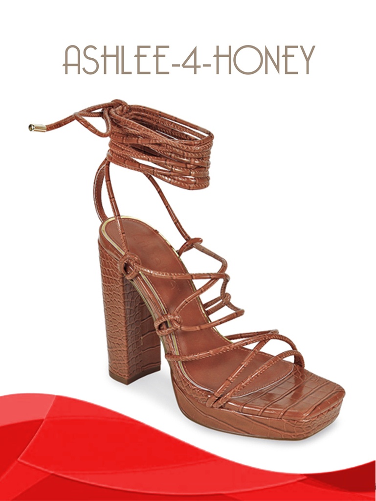 [210ASHLEE4H7] Women's Honey Brown Strappy Lace-Up Platform Block Heel Sandals Ashlee-4 (7)