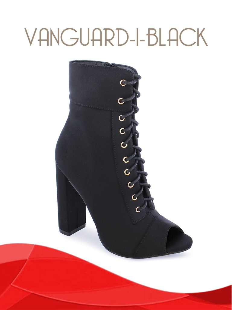 [210VANGUARD1BL9] Botines Punta Abierta con Cordones y Tacón Grueso Negro para Mujer Vanguard-1 Black (9)