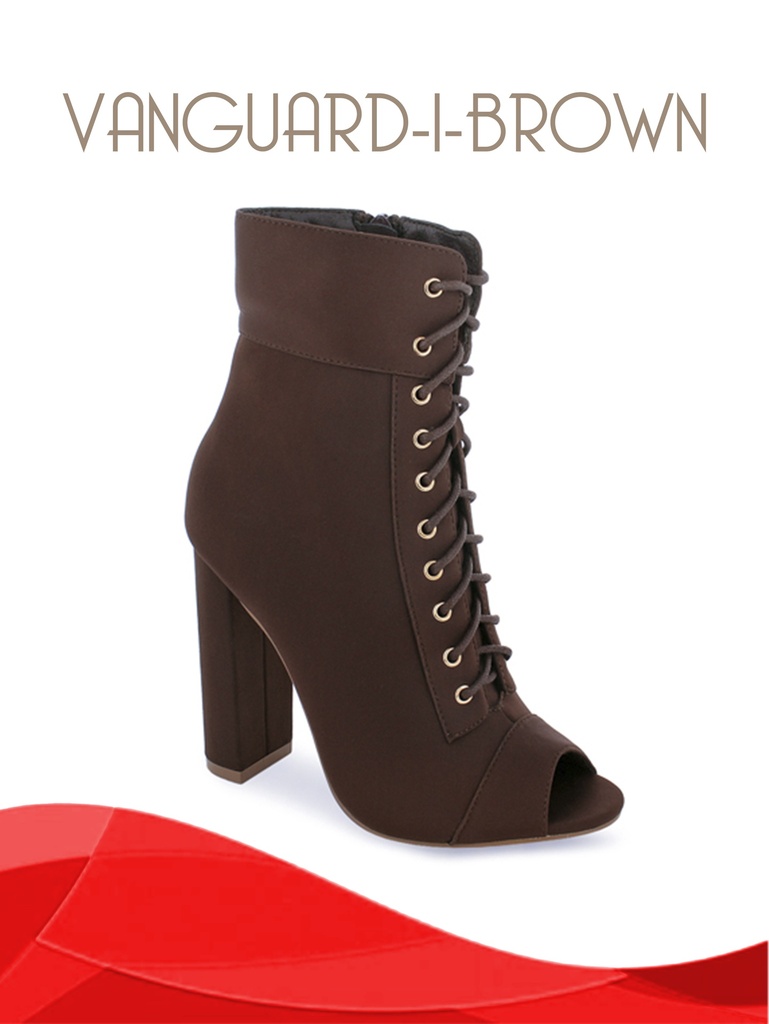 [210VANGUARD1BR9] Women's Brown Peep-Toe Lace-Up Block Heel Ankle Boots Vanguard-1 Brown (9)