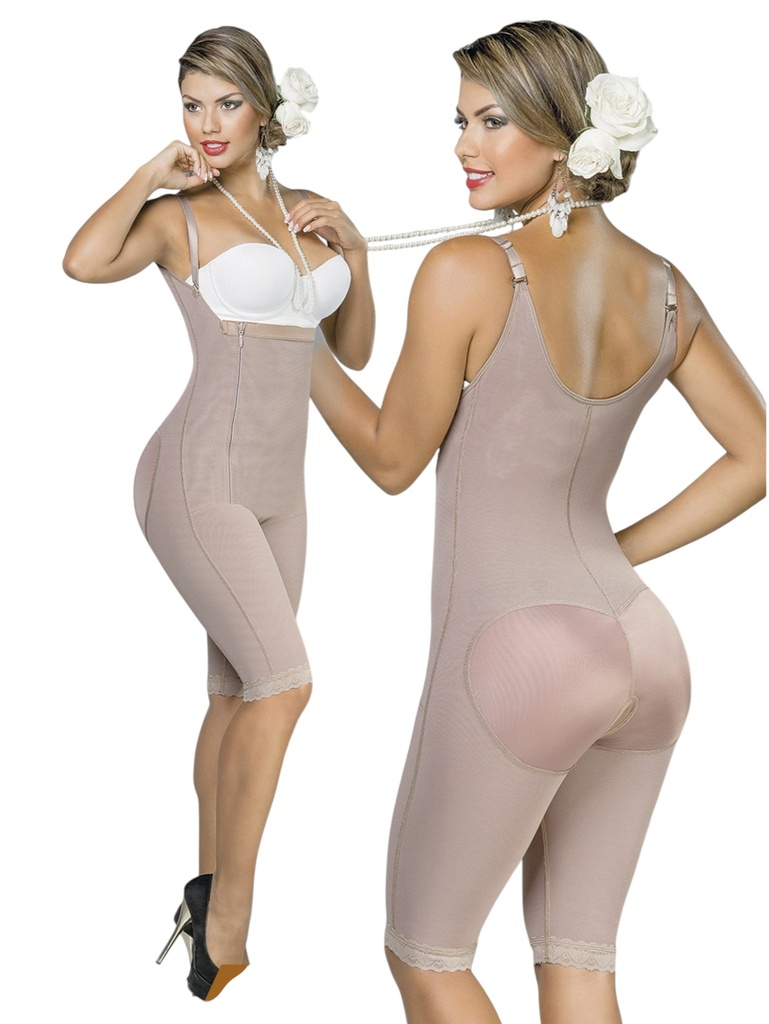 [230303s03] Faja Postquirúrgica Colombiana Cocoa a la Rodilla con Busto Abierto y Levantacola 303-03 (S)