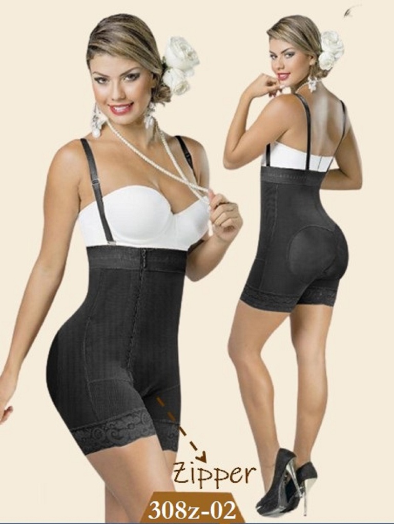 [230308ZL02] Women's Black Zipper High Waist Short Shaper Shapewear Body Shaper 308Z-02 (L)