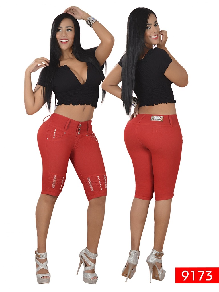 Women's Red Orange Stretch Bermuda Shorts 9173
