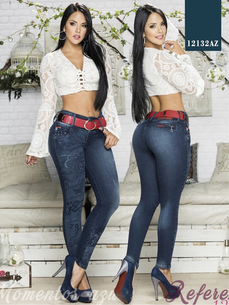 [00023212132AZ01] Jeans Levantacola Ajustados Lavado Oscuro para Mujer 12132AZ (1)