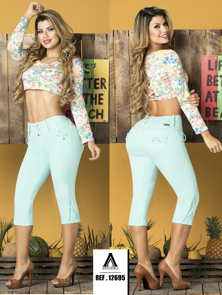 [00023512695AA01] Jeans Capri Levantacola Menta para Mujer 12695AA (1)