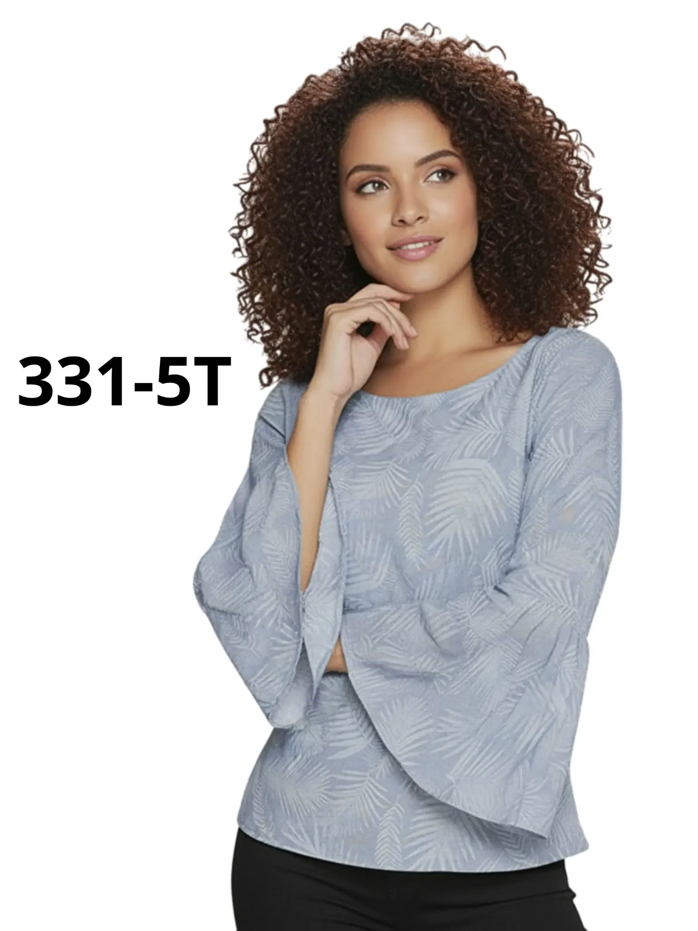 [0002363315TS] Blusa Mangas Campana Azul Grisáceo para Mujer 331-5T (S)