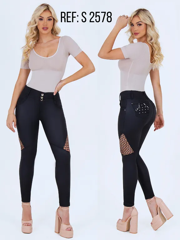 [2372578S03] Women's Black Ripped Knee Butt Lift Skinny Jeans 2578 (3)
