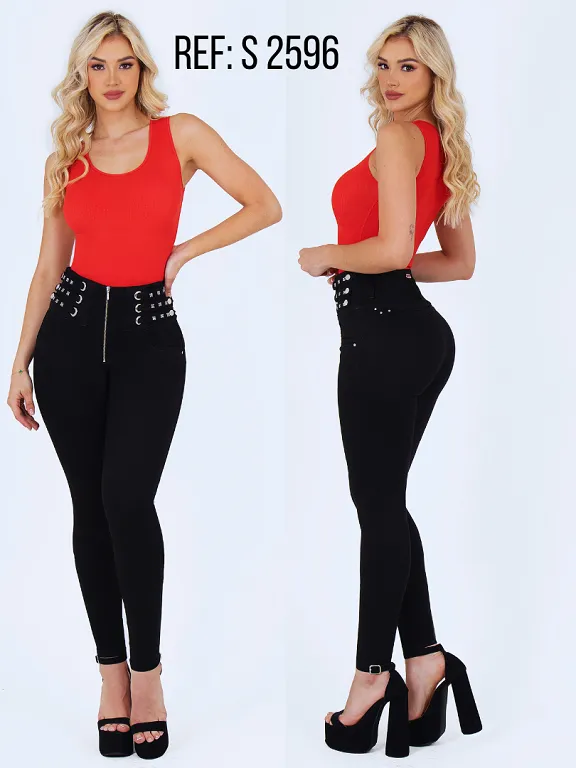 [2372596S03] Jeans Levantacola Ajustados Negro para Mujer S2596 (3)