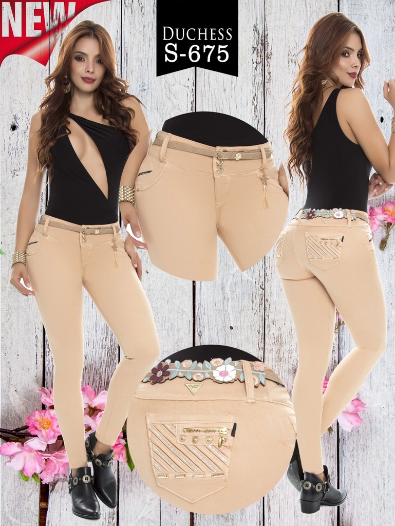 [237675S03] Jeans Levantacola Ajustados Beige para Mujer S-675 (3)