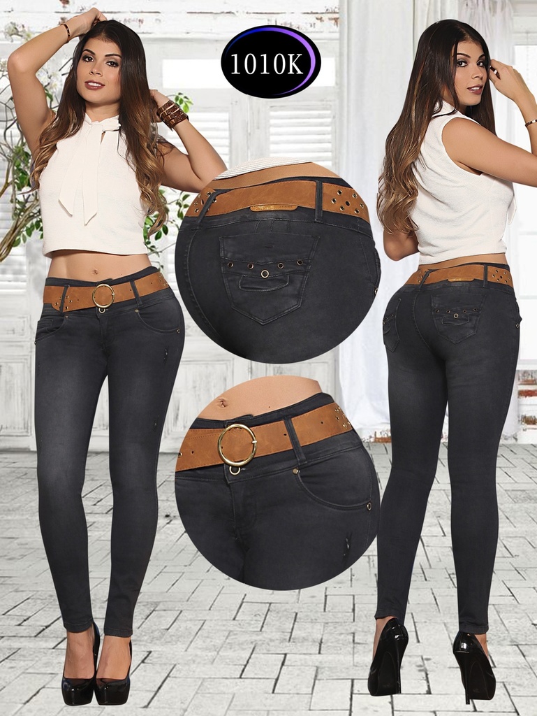 [2441010K01] Jeans Levantacola Ajustados Gris Carbón para Mujer 1010K (1)
