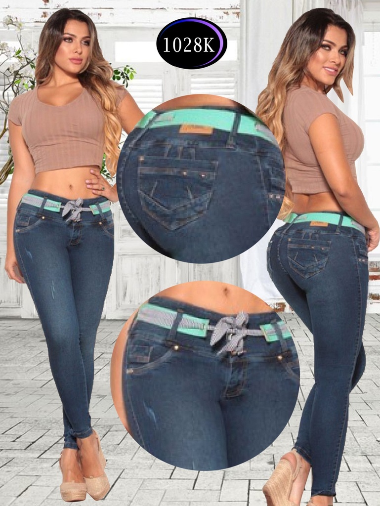 Jeans Levantacola Ajustados Azul Oscuro para Mujer 1028K