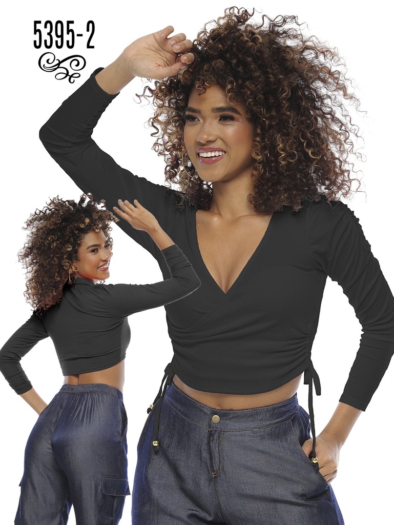 [24653952S] Crop Top Cruzado Manga Larga Negro para Mujer 5395-2 (S)