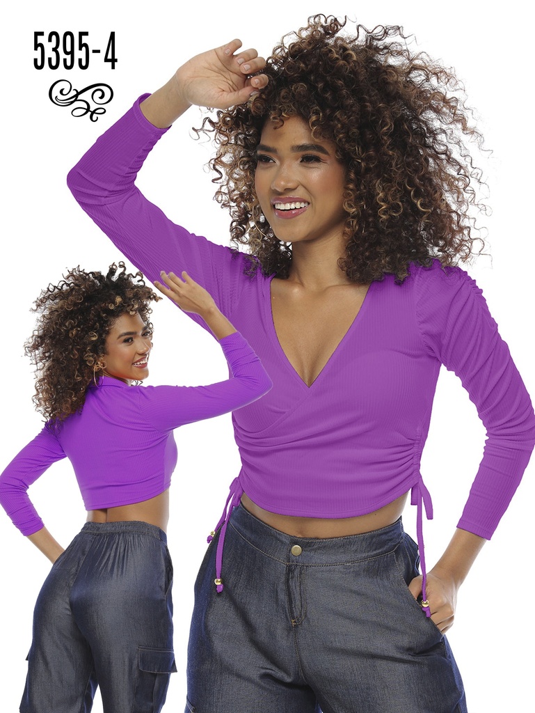[24653954S] Crop Top Cruzado Manga Larga Morado para Mujer 5395-4 (S)