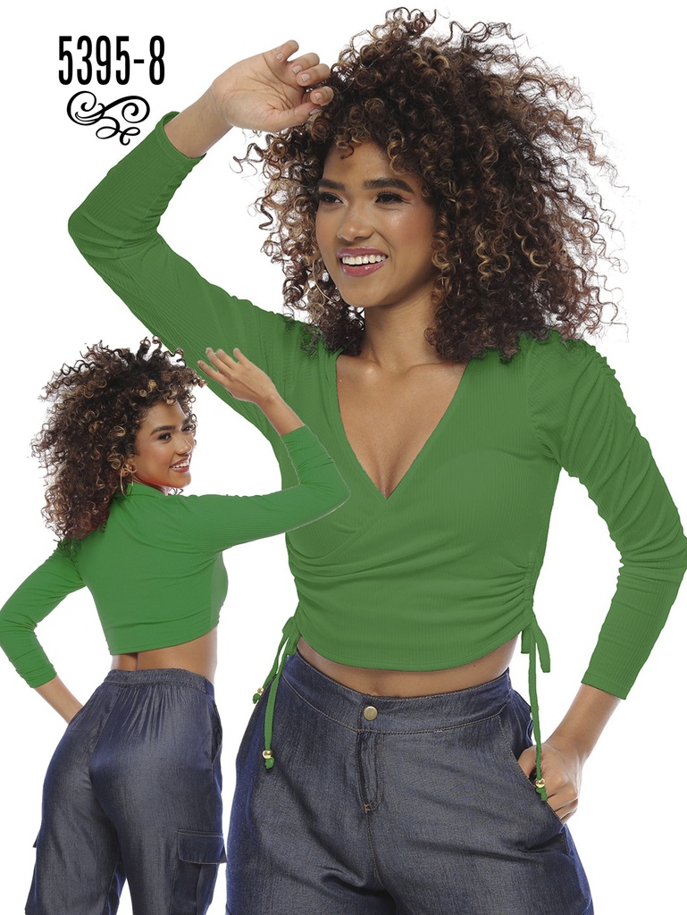 [24653958S] Crop Top Cruzado Manga Larga Verde para Mujer 5395-8 (S)