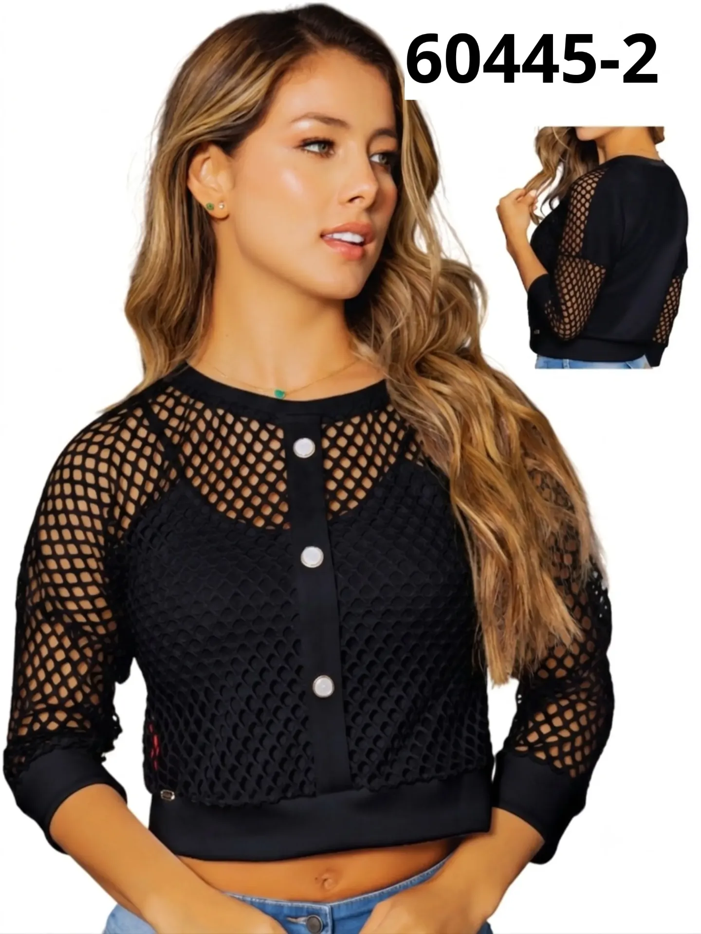 [248604452S] Crop Top con Malla Manga Larga Negro para Mujer 60445-2 (S)