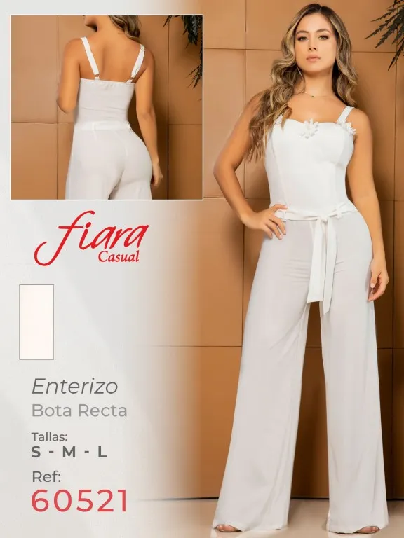 [24860521S] Enterizo Pierna Ancha con Tirantes Blanco para Mujer 60521 (S)