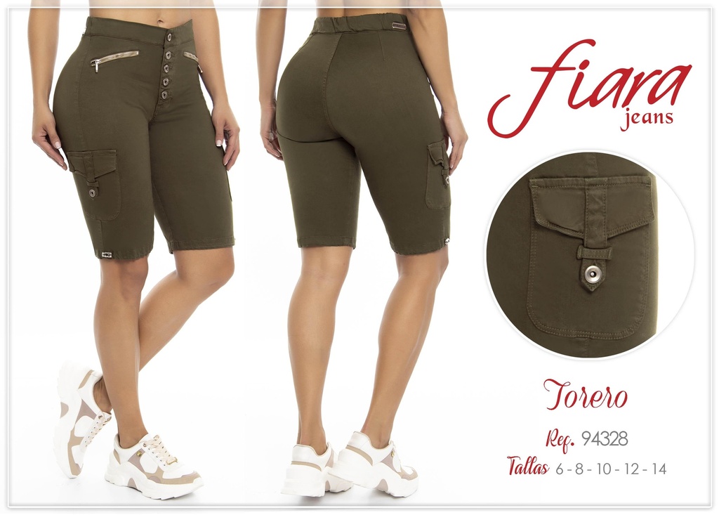 Women's Olive Green Butt Lift Bermuda Denim Shorts Fiara