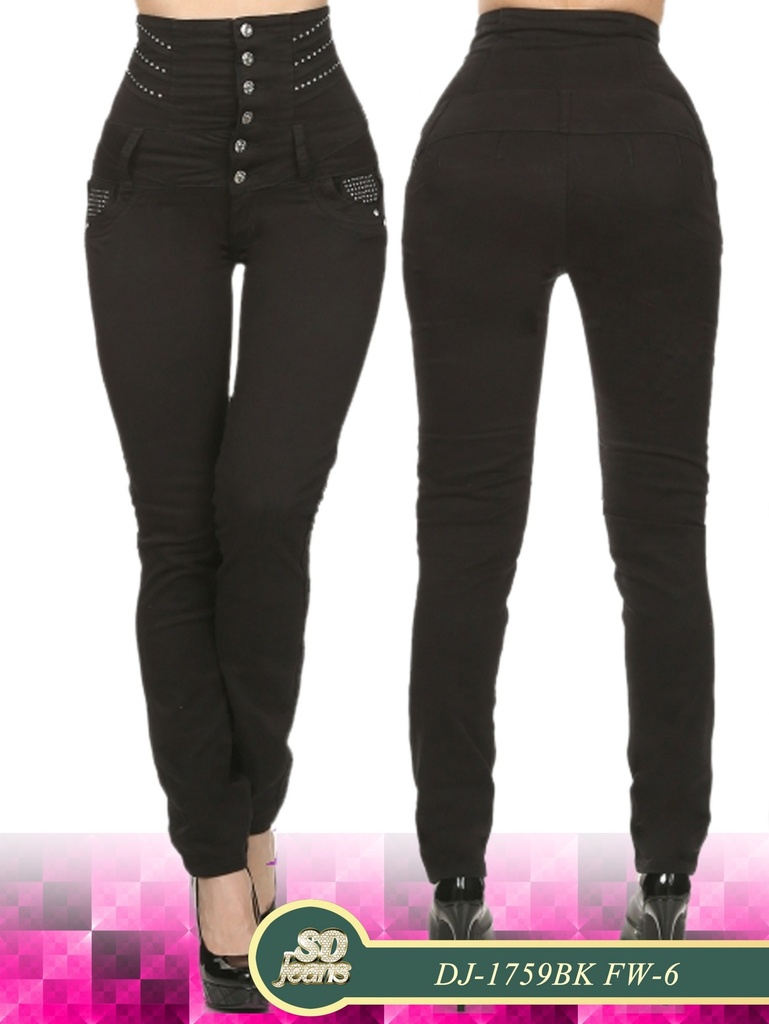 Jeans Tiro Alto Corsé Levantacola Negro para Mujer DJ-1759