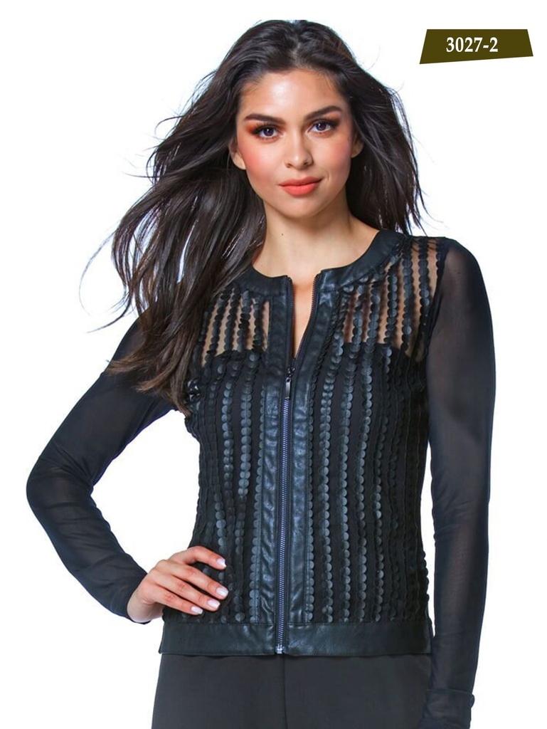[25630272S] Women's Navy Sheer Panel Jacket 3027-2 (S)